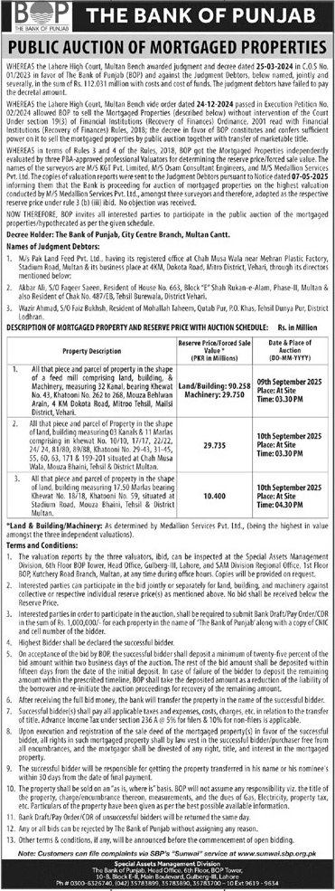 The Bank of Punjab Tender Notice